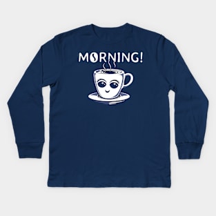 Happy Coffee (blue and white) Kids Long Sleeve T-Shirt